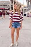 Gameday Striped Top: Maroon/Whitel