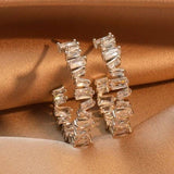 Staggered Rhinestone Hoops: Gold