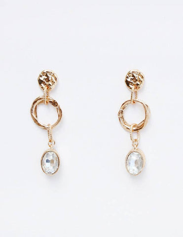 Dropped Clear Stone Earrings: Gold