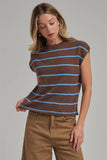New Perspective Sweater Top: Chocolate/ Blue