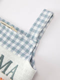 Summer Plaid Smocked “I ❤ MAMA” Girls Dress: Dusty Blue