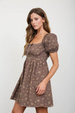 Rustic Rose Mini Dress: Mocha