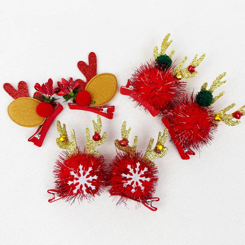 Plush and a Bow Christmas Hair Clip Set: Multi-Color