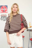Coffee Date Striped Knit Top: Chocolate