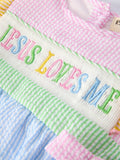 "Jesus Loves Me "Girls Romper: Pastel Mix