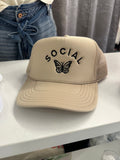 Social Butterfly Trucker Cap: Taupe