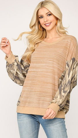Blurred Lines Tunic: Taupe Mix