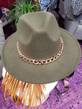Chain Accent Hat: Olive