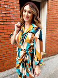 Geo Couture Wrap Dress: Teal Multi