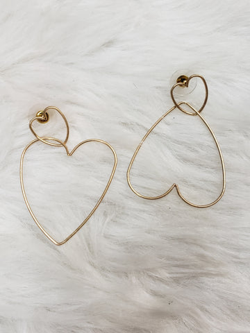 Double Heart Earrings: Gold