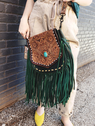 Triangle Cowhide purse with fringe