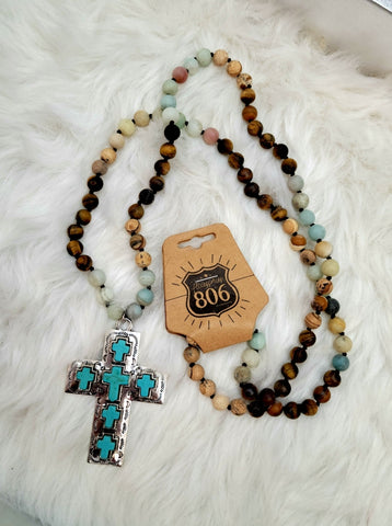 Multi Cross Necklace: Turquoise Mix