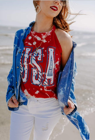 USA Bleached Tank: Red