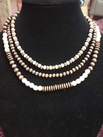 Triple Strand Pearls: Copper/Ivory