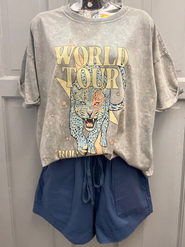 World Tour Tee: Grey Acid Wash