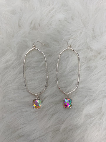 Iridescent Oval Earrings: Silver