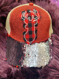 Sequin Deer Cap: Red