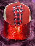 Sequin Deer Cap: Red