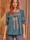 Lucille Embroidery Top: Teal