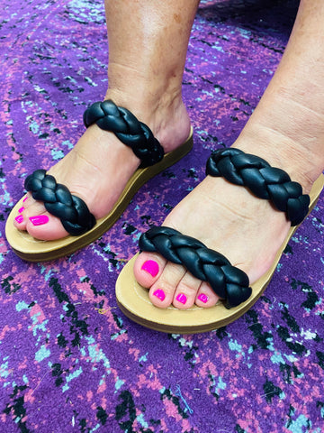 Joyful Braided Sandals: Black