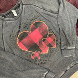 Plaid Hearts Sweatshirt: Charcoal