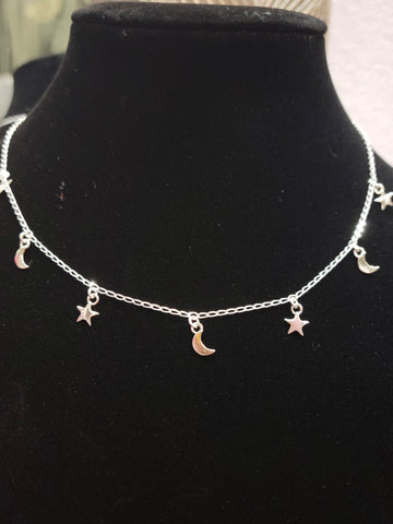 Star + Moon Necklace: Sterling Silver